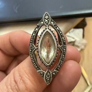 Sterling Silver Green Amethyst Marcasite Ring